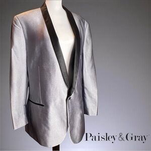 PAISLEY & GRAY Men’s Shawl Collar Tuxedo Jacket | Silver w/ Black Satin Trim 48R